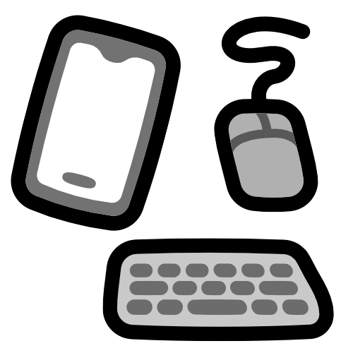 A phone,keyboard, and wired mouse. 